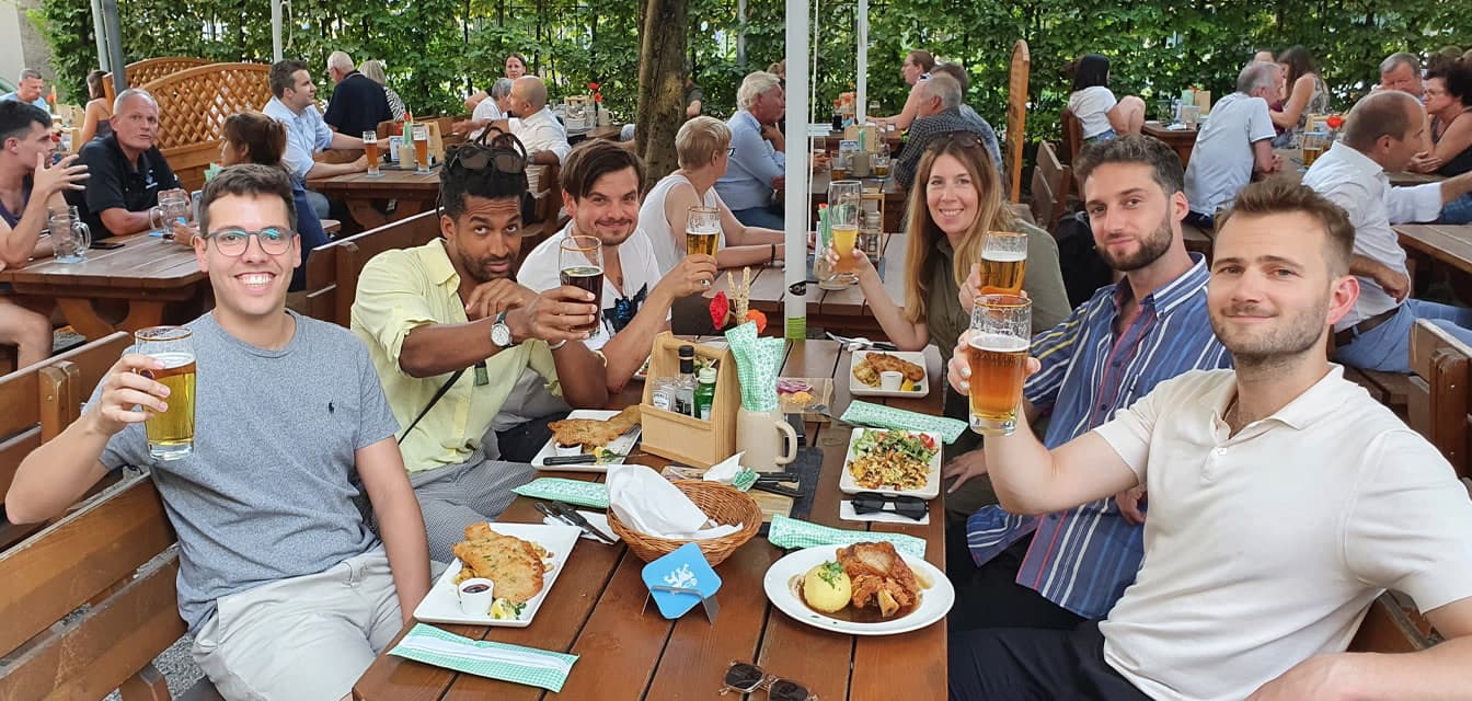 People in a biergarten