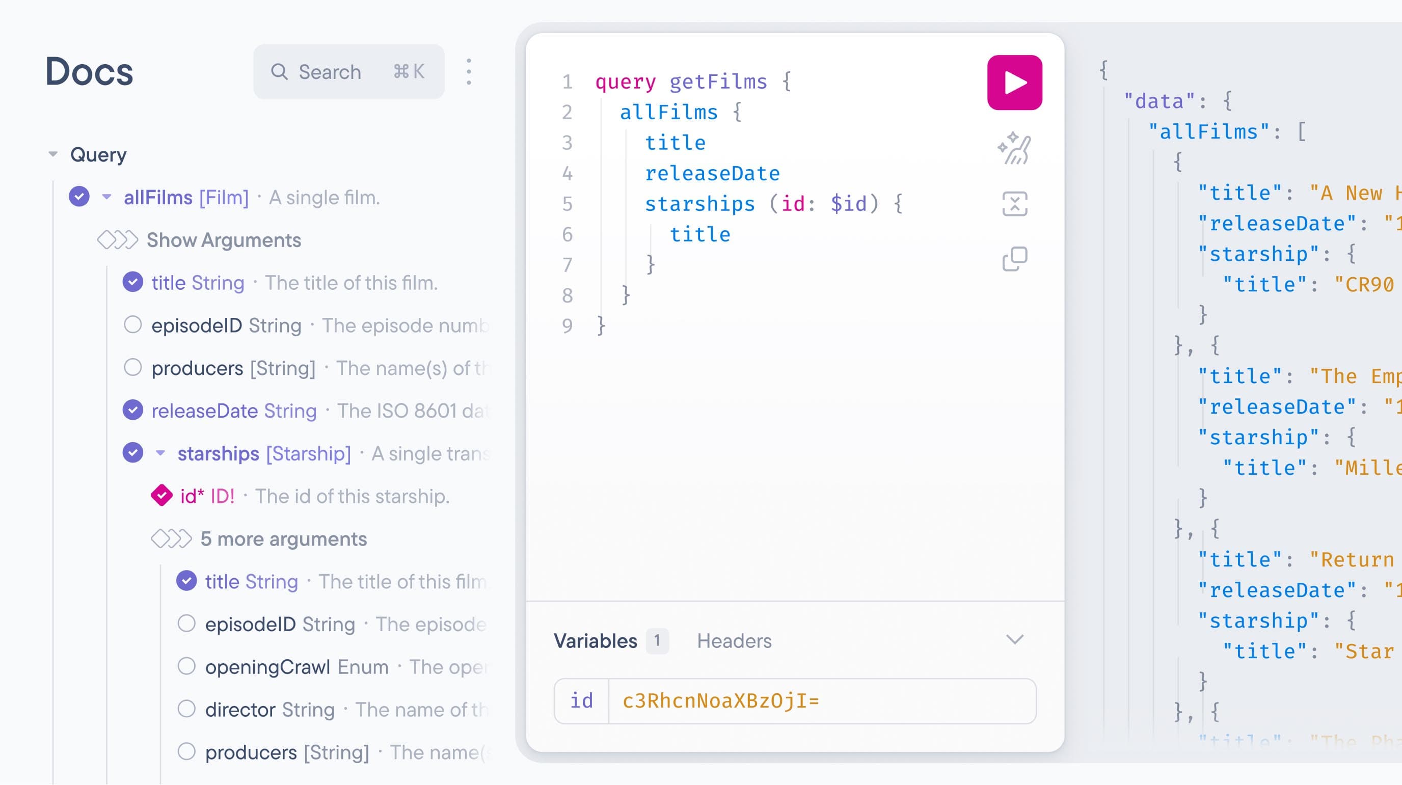 GraphiQL with docs explorer